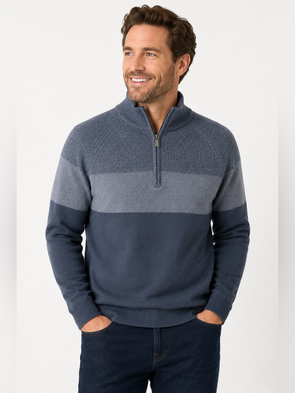Calvin Klein Men’s Medium Blue Gray Colorblock Quarter Zip Sweater Pullover